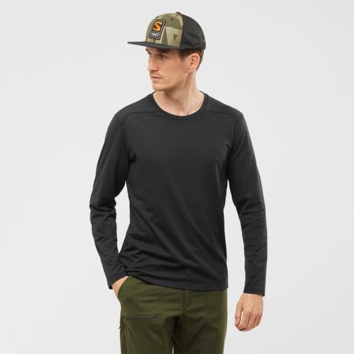 Pánské Tričko Salomon Essential Long Sleeve Černé | CZ 65IZWHS